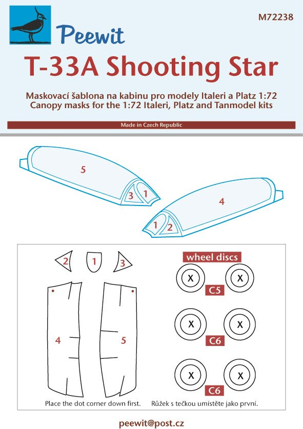 Lockheed T-33A Shooting Star canopy frame paint mask (designed to be used with Italeri, Platz and Tanmodel kits)