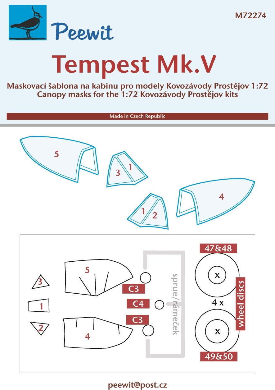 Hawker Tempest Mk.V canopy frame paint mask (designed to be used with Kovozavody Prostejov kits)