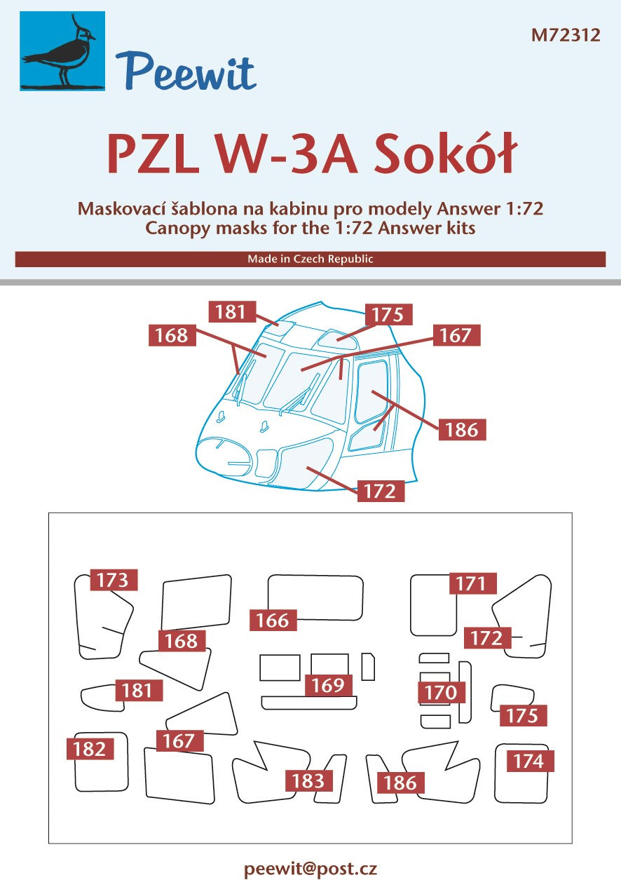 PZL W-3A Sokol canopy frame paint mask (designed to be used with Answer kits)