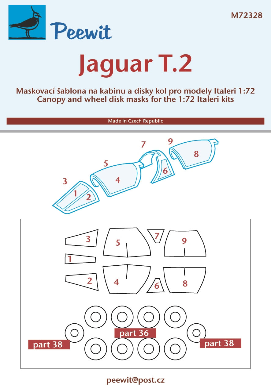 Sepecat Jaguar T.2 canopy frame paint mask (designed to be used with Italeri kits)