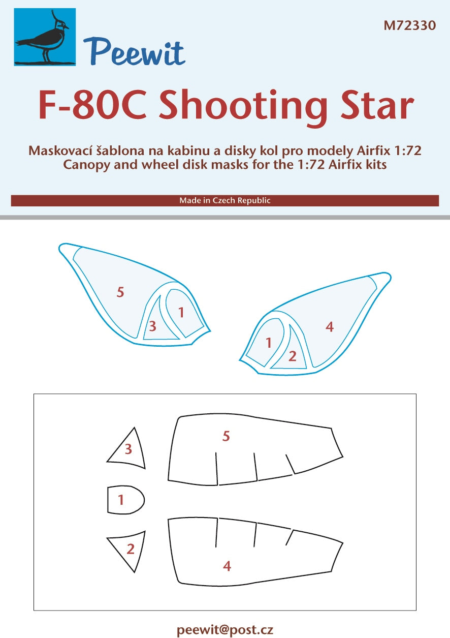 Lockheed F-80C Shooting Star canopy frame paint mask (designed to be used with Airfix kits)