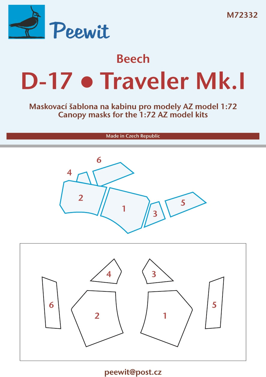 Beech D17 'Staggerwing'/Beech Traveller Mk.I canopy frame paint mask (designed to be used with AZ Model kits)