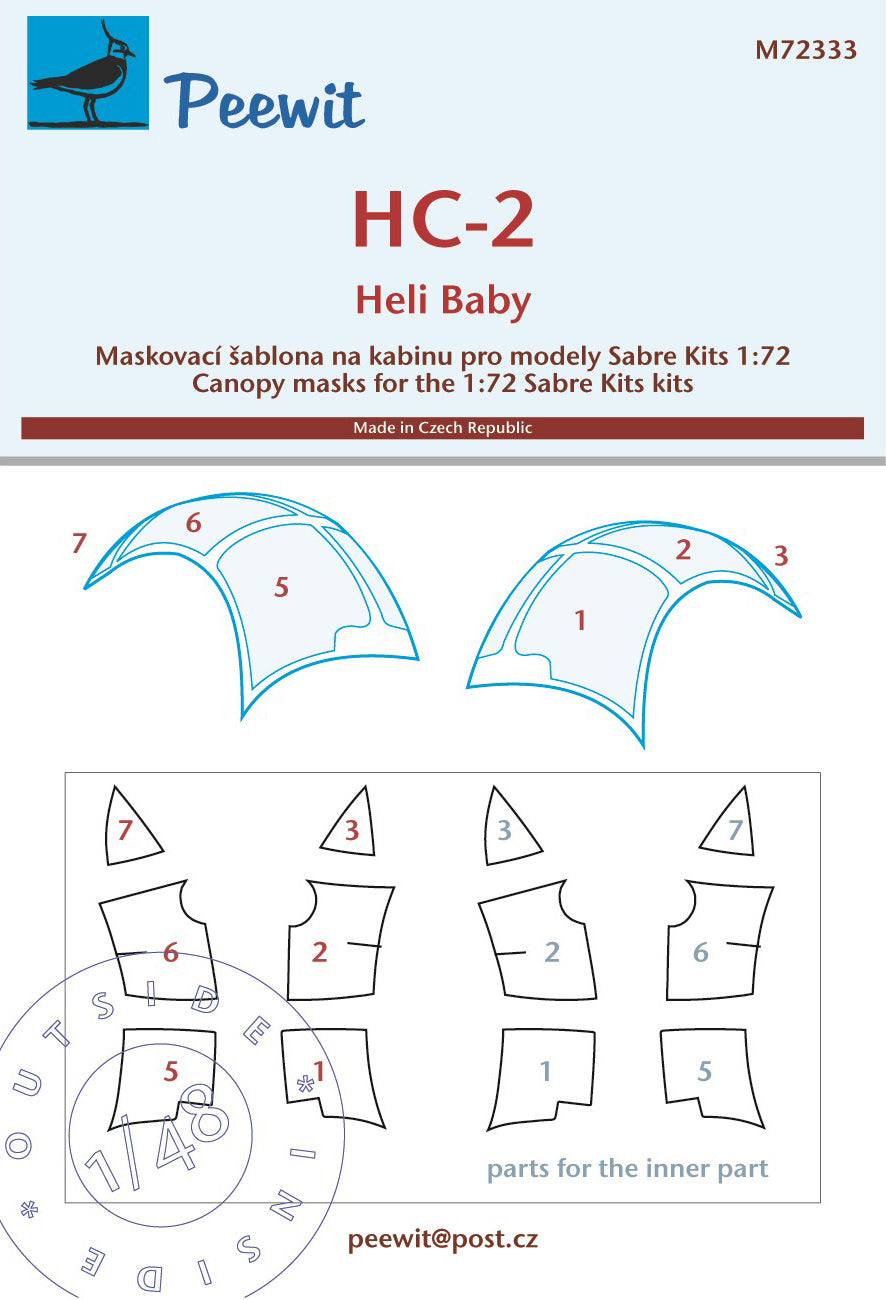 HC-2 Heli Baby canopy frame paint mask (designed to be used with Sabre Kits) -