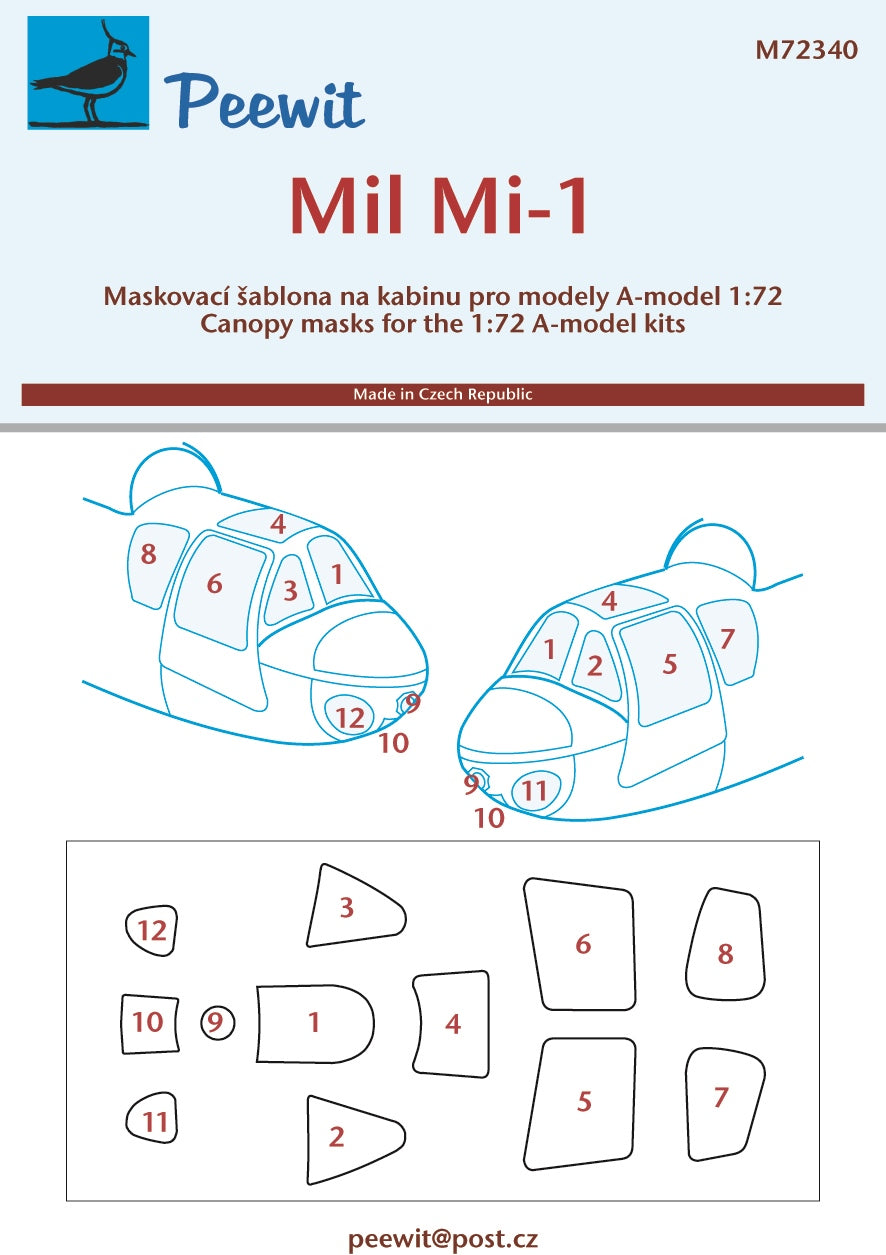 Mil Mi-1M 'balonet' canopy frame paint mask (designed to be used with A-model kits)