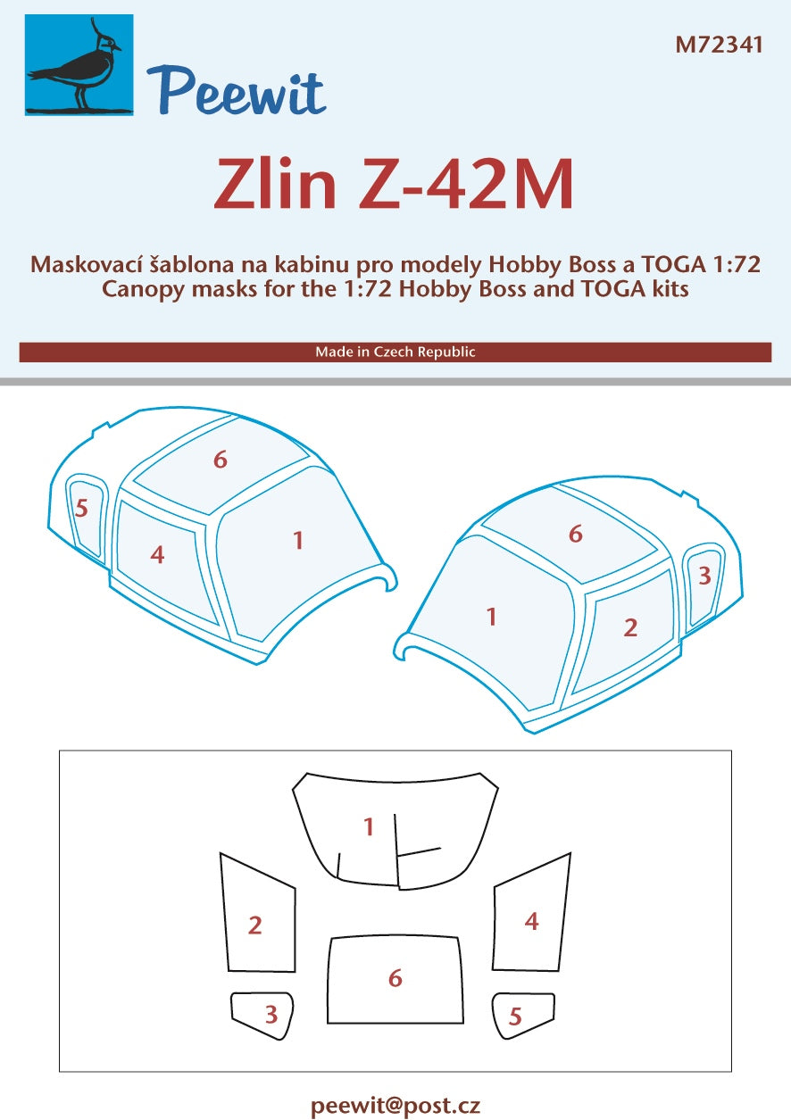 Zlin Z-42M canopy frame paint mask (designed to be used with Hobby Boss a TOGA kits)