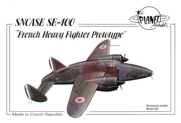 SNCASE SE-100. Full-resin kit of a heavy fighter prototype. Only one aircaft of unorthodox design was build. It was tested in the outbreak of the WWII. The kit contains resin parts, vacuum formed canopy and decals.