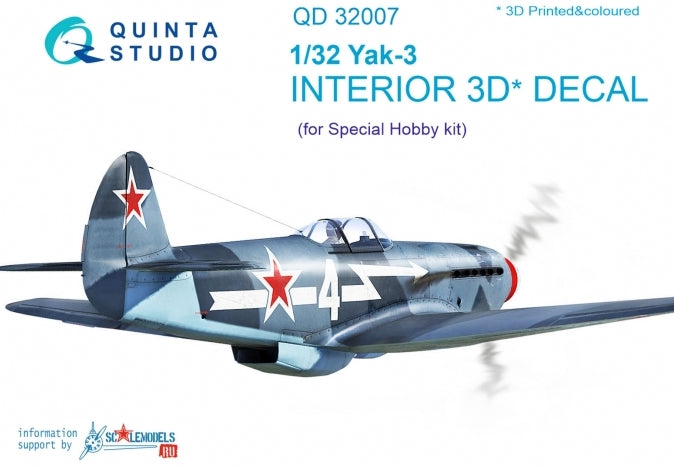 Yakovlev Yak-3 3D-Printed coloured Interior on decal paper (designed to be used with Special Hobby kits)