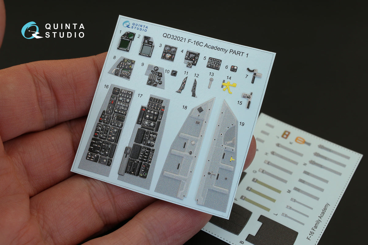Lockheed-Martin F-16C 3D-Printed coloured Interior on decal paper (designed to be used with Academy kits)