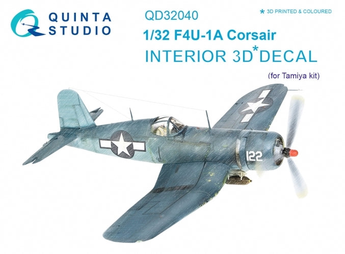 Vought F4U-1A Corsair 3D-Printed coloured Interior on decal paper (designed to be used with Tamiya kits)