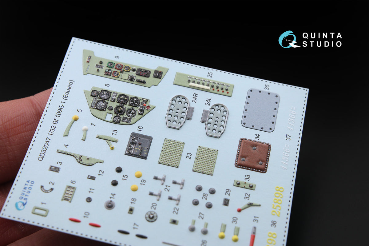 Messerschmitt Bf-109E-1 3D-Printed coloured Interior on decal paper (designed to be used with Eduard kits)