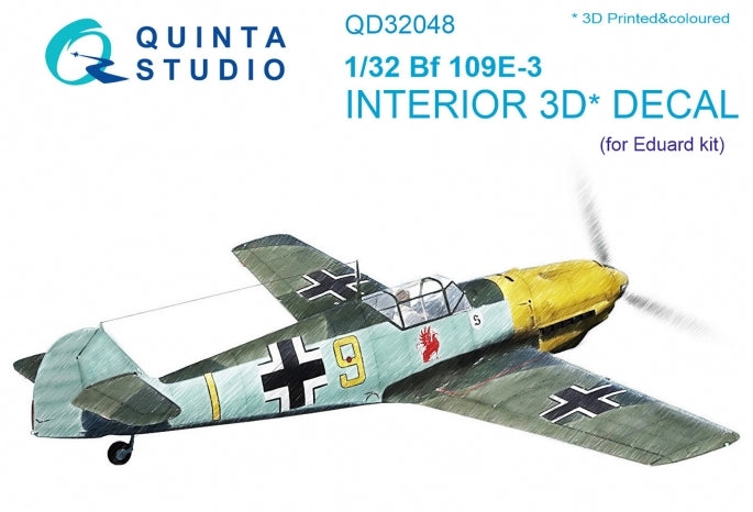 Messerschmitt Bf-109E-3 3D-Printed coloured Interior on decal paper (designed to be used with Eduard kits)