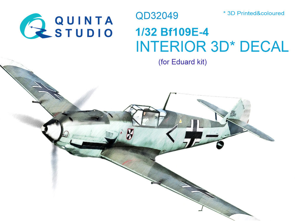 Messerschmitt Bf-109E-4 3D-Printed coloured Interior on decal paper (designed to be used with Eduard kits)