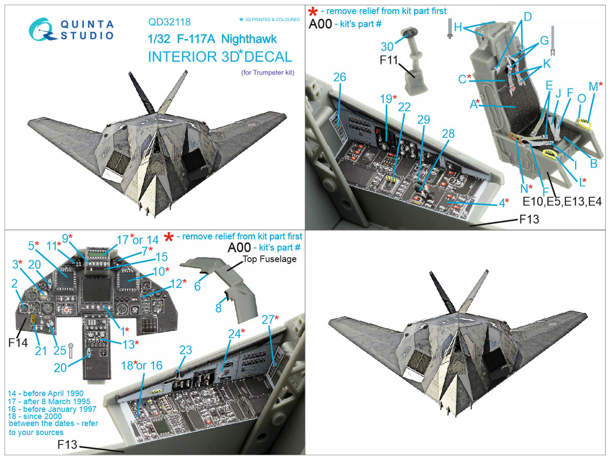 Lockheed F-117A Nighthawk 3D-Printed coloured Interior on decal paper (designed to be used with Trumpeter kits)