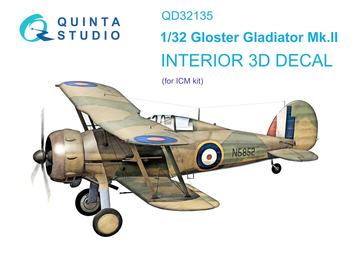 Gloster Gladiator Mk.II 3D-Printed coloured Interior on decal paper (designed to be used with ICM UA UK kits)