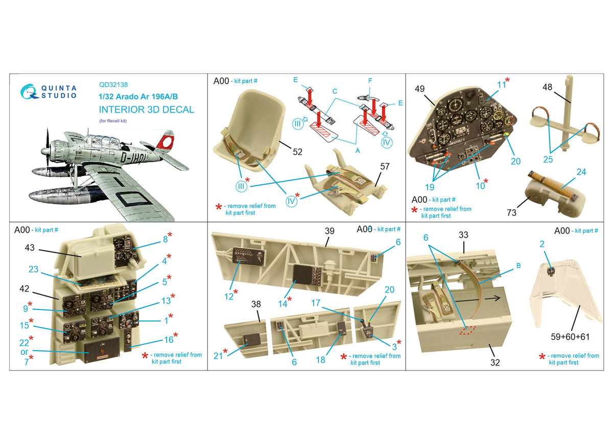 Arado Ar-196A/B 3D-Printed coloured Interior on decal paper (designed to be used with Revell kits)