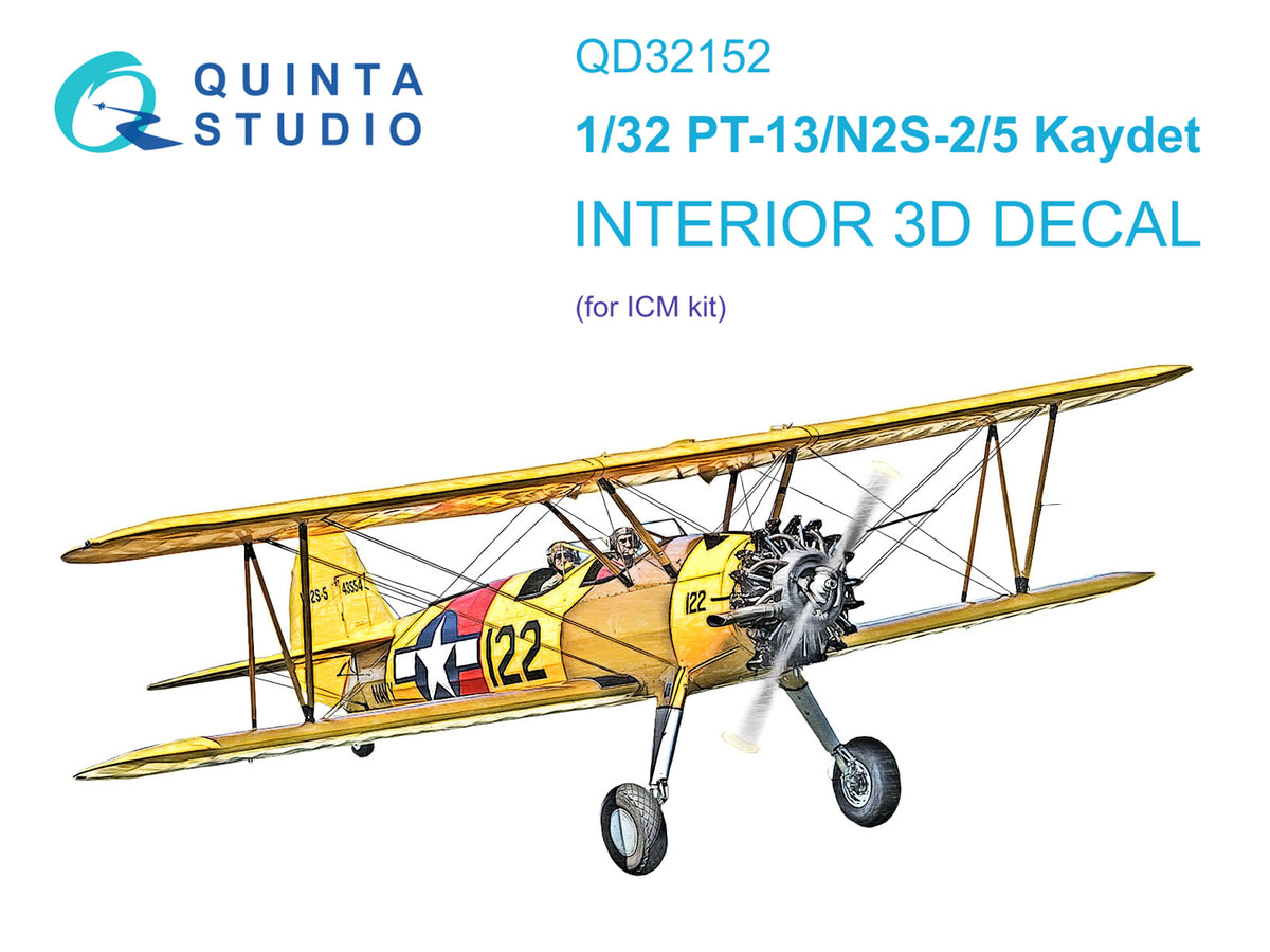 Stearman PT-13/N2S-2/5 Kaydet 3D-Printed coloured Interior on decal paper (designed to be used with ICM UA UK kits)