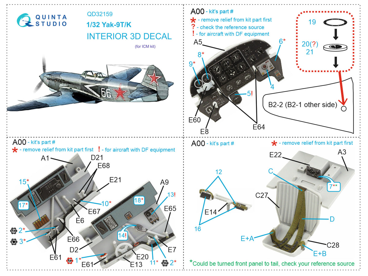 Yakovlev Yak-9T/Yak-9K 3D-Printed coloured Interior on decal paper (designed to be used with ICM UA UK kits)