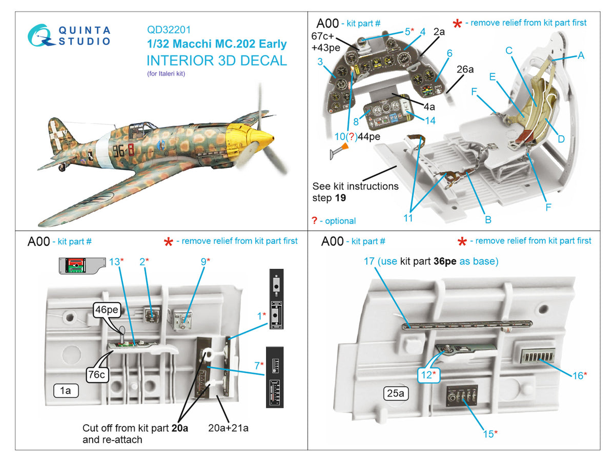 Macchi C.202 Folgore Early (3D-Printed) & coloured Interior on decal paper(designed to be used with Italeri kits)