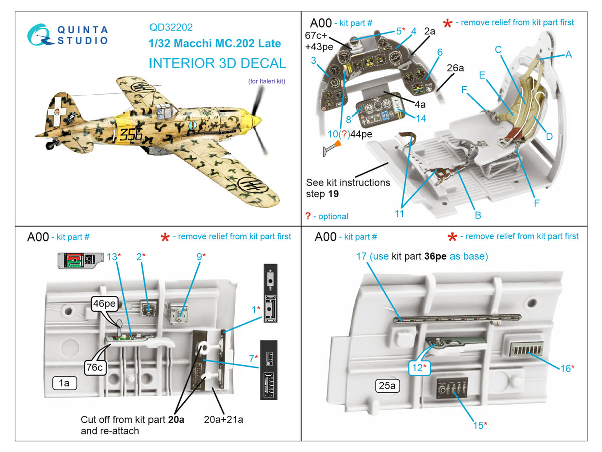 Macchi C.202 Folgore Late (3D-Printed) & coloured Interior on decal paper(designed to be used with Italeri kits)