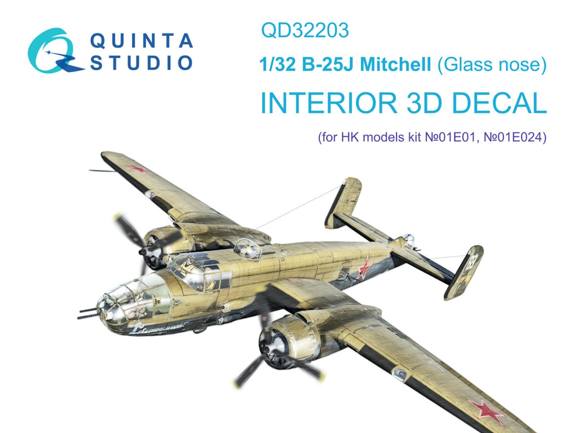 North-American B-25J Mitchell Glass nose 3D-Printed coloured Interior on decal paper (designed to be used with Hong Kong Models kits)