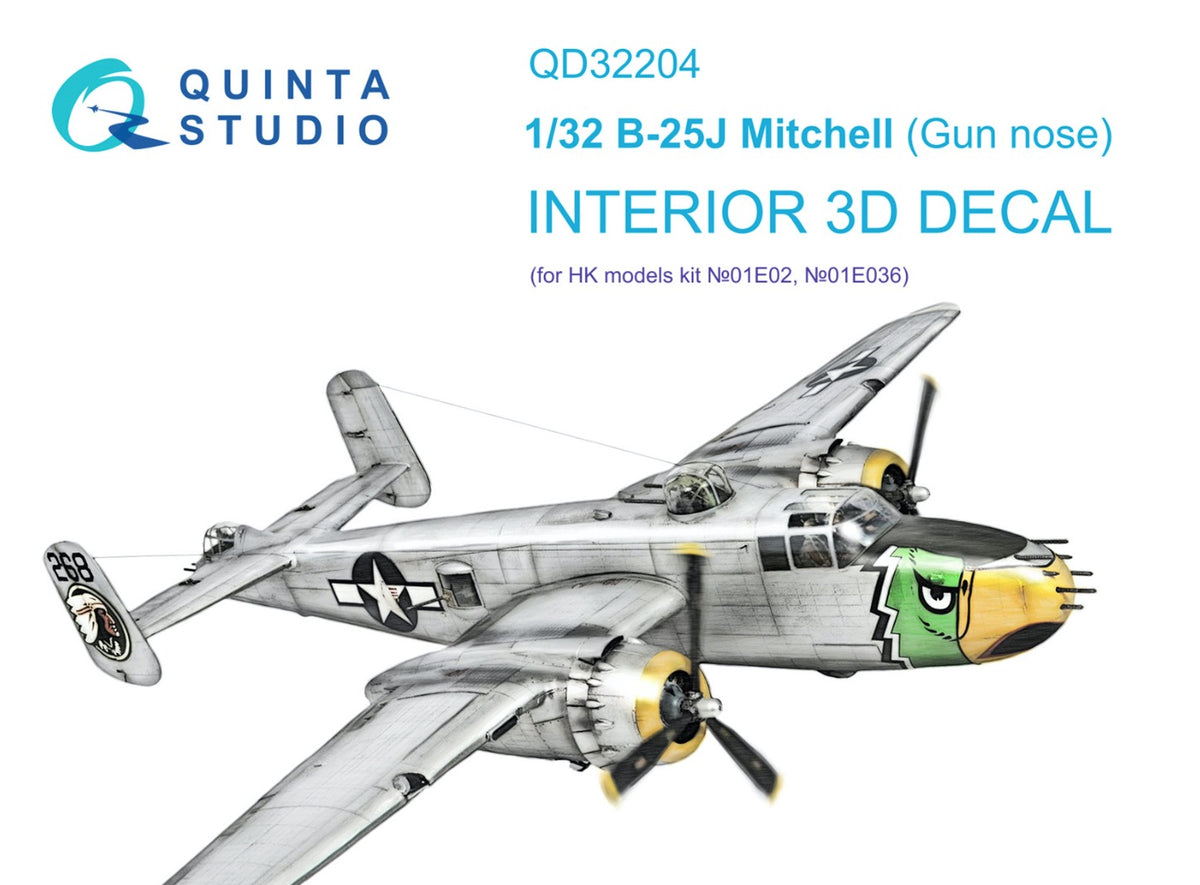 North-American B-25J Mitchell Gun nose 3D-Printed coloured Interior on decal paper (designed to be used with Hong Kong Models kits)
