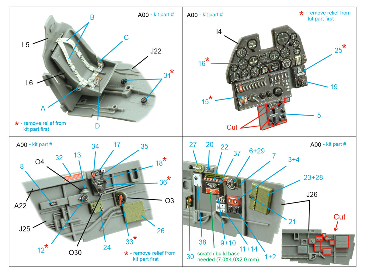 Curtiss P-40N late 3D-Printed coloured Interior on decal paper (designed to be used with Eduard and Hasegawa kits)