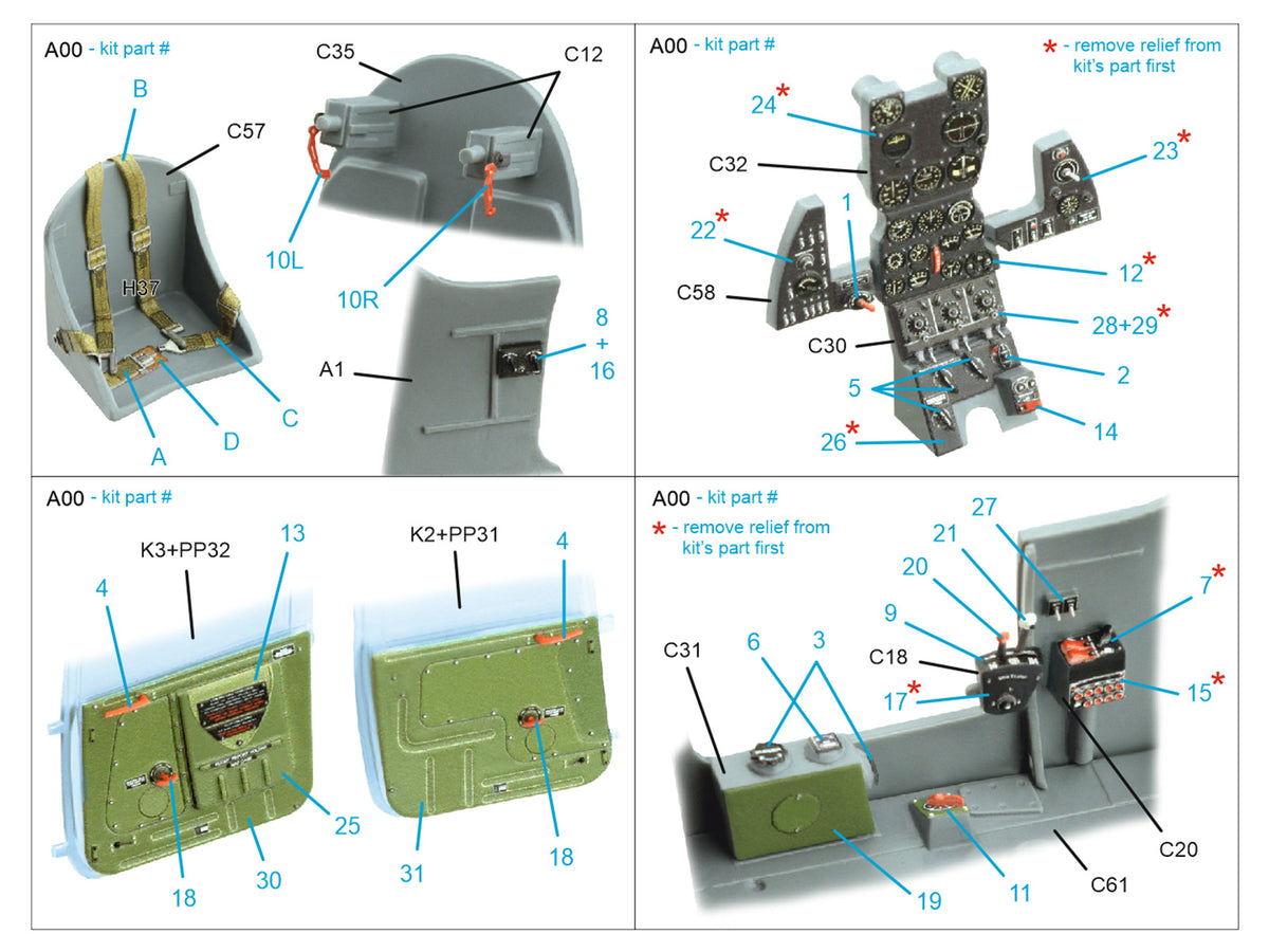 Bell P-39Q/N Airacobra 3D-Printed coloured Interior on decal paper (designed to be used with Special Hobby kits)