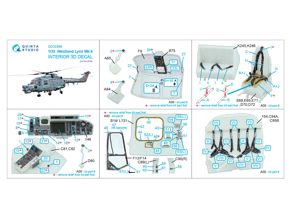 Westland Lynx Mk.8 3D-Printed & coloured Interior on decal paper (designed to be used with Revell kits)