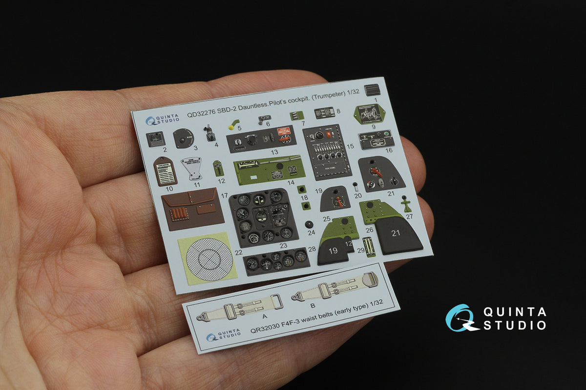 Douglas SBD-2 Dauntless Pilot's Cockpit 3D-Printed & coloured Interior on decal paper (designed to be used with Trumpeter kits)