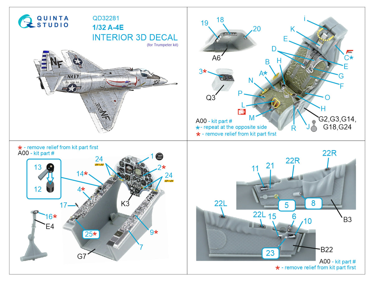 Douglas A-4E Skyhawk 3D-Printed & coloured Interior on decal paper (designed to be used with Trumpeter kits)