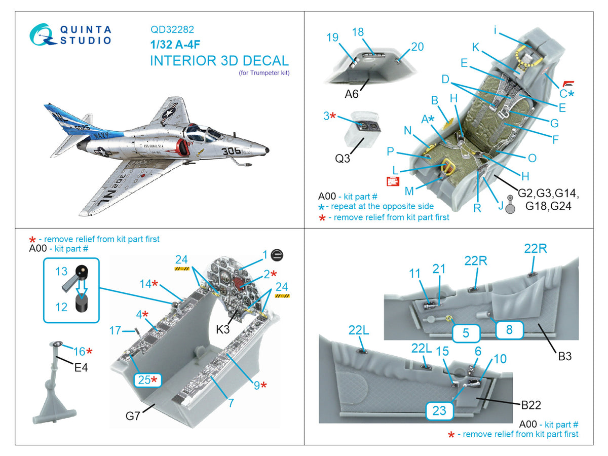 Douglas A-4F Skyhawk 3D-Printed & coloured Interior on decal paper (designed to be used with Trumpeter kits)