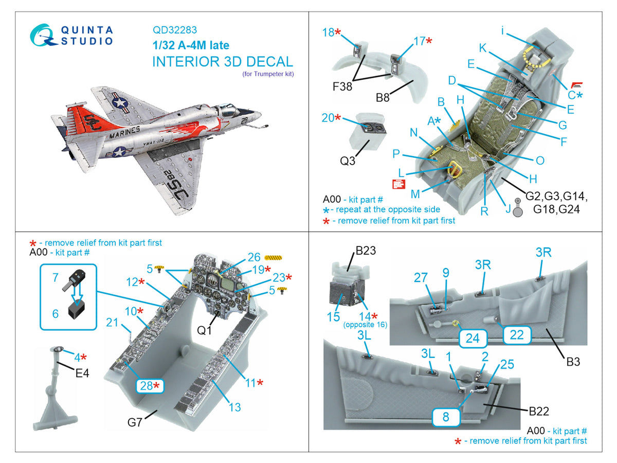 Douglas A-4M Late Skyhawk 3D-Printed & coloured Interior on decal paper (designed to be used with Trumpeter kits)