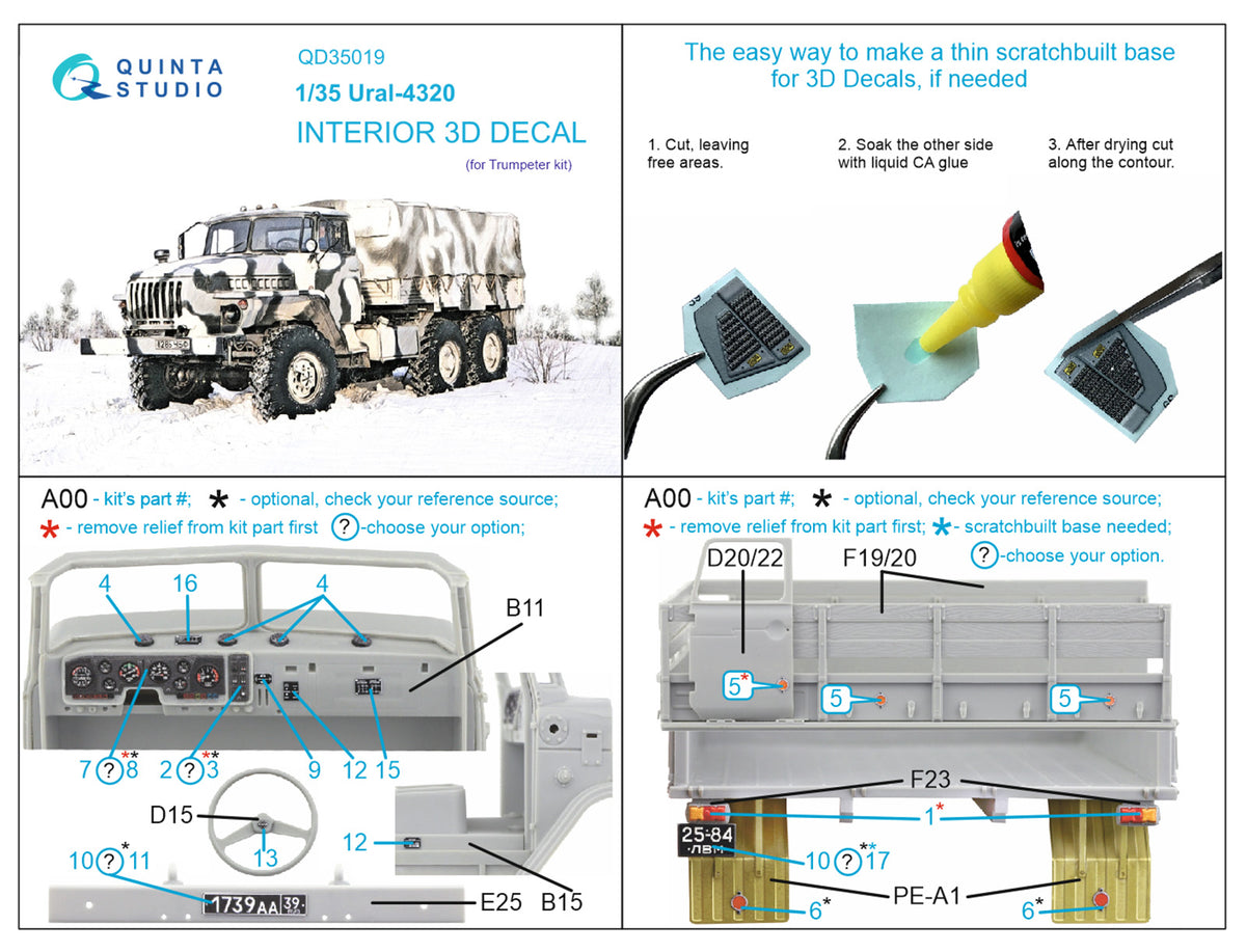 Ural-4320 3D-Printed coloured Interior on decal paper (designed to be used with Trumpeter kits)