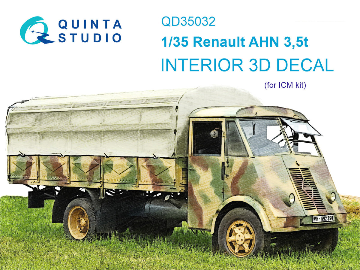 Renault AHN 3.5t 3D-Printed coloured Interior on decal paper (designed to be used with ICM UA UK kits)