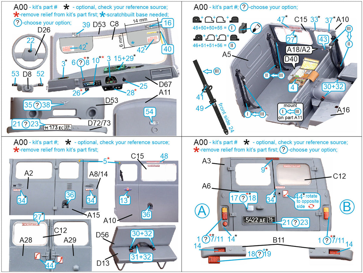 UAZ-3909 3D-Printed coloured Interior on decal paper (designed to be used with Zvezda kits)