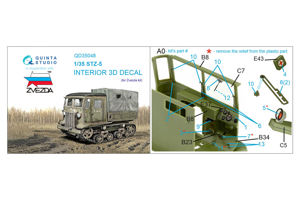 STZ-5 3D-Printed coloured Interior on decal paper (designed to be used with Zvezda kits)