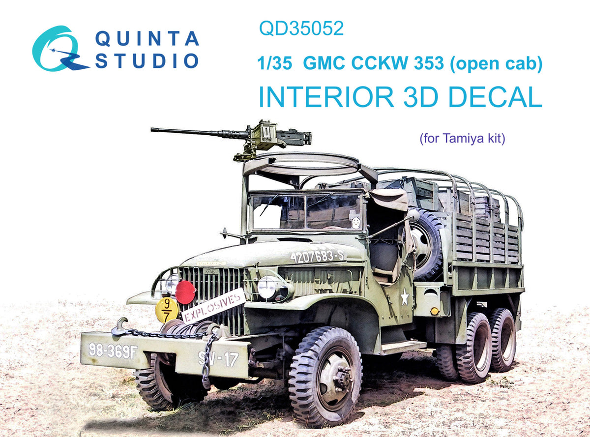 GMC CCKW 353 (designed to be used with open cab kits) 3D-Printed coloured Interior on decal paper (designed to be used with Tamiya kits)