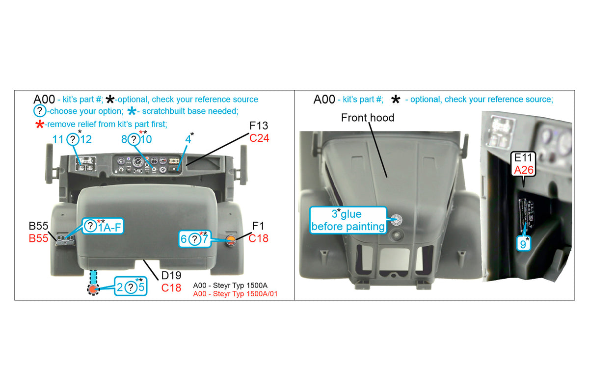 Steyr 1500A 3D-Printed coloured Interior on decal paper (designed to be used with Tamiya kits)
