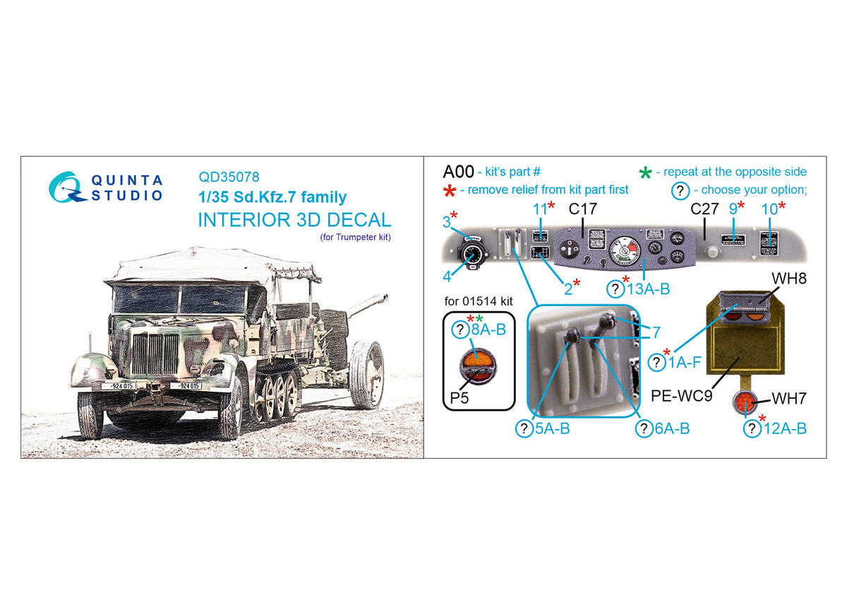 Sd.Kfz.7 family 3D-Printed coloured Interior on decal paper (designed to be used with Trumpeter kits)