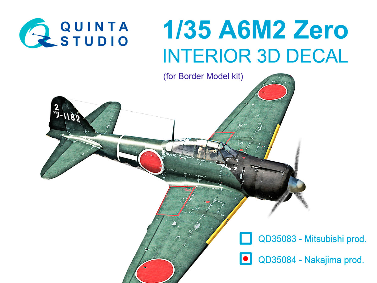 Nakajima A6M2 Zero (Nakajima Prod.) 3D-Printed & coloured Interior on decal paper(designed to be used with Border Model kits)