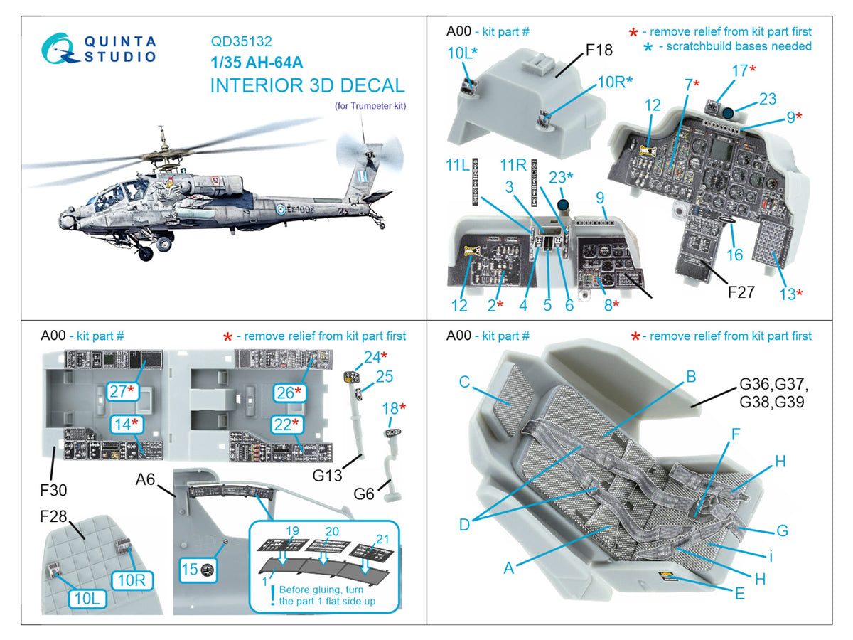 Bell/Boeing AH-64A 3D-Printed coloured Interior on decal paper (designed to be used with Trumpeter kits)
