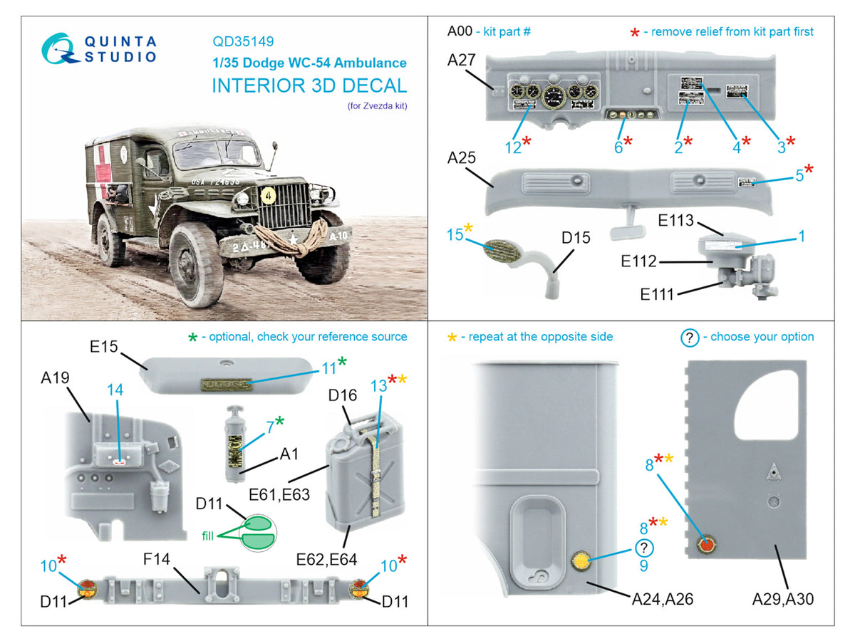 Dodge WC-54 Ambulance 3D-Printed & coloured Interior on decal paper (designed to be used with Zvezda kits)