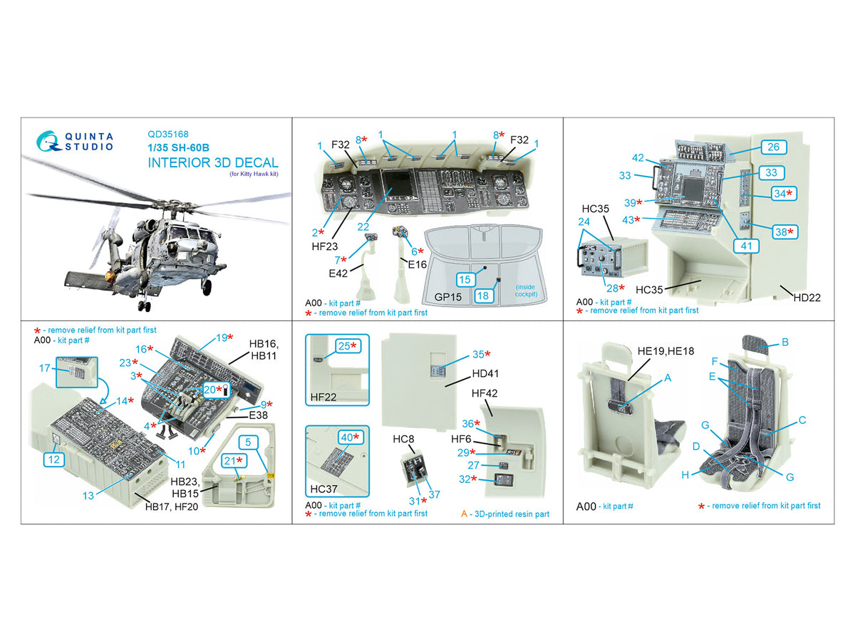 Sikorsky SH-60B Seahawk 3D-Printed & coloured Interior on decal paper (designed to be used with Kitty Hawk Models kits)