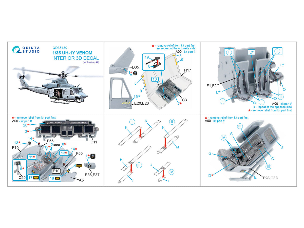 Bell UH-1Y 3D-Printed & coloured Interior on decal paper (designed to be used with Academy kits)
