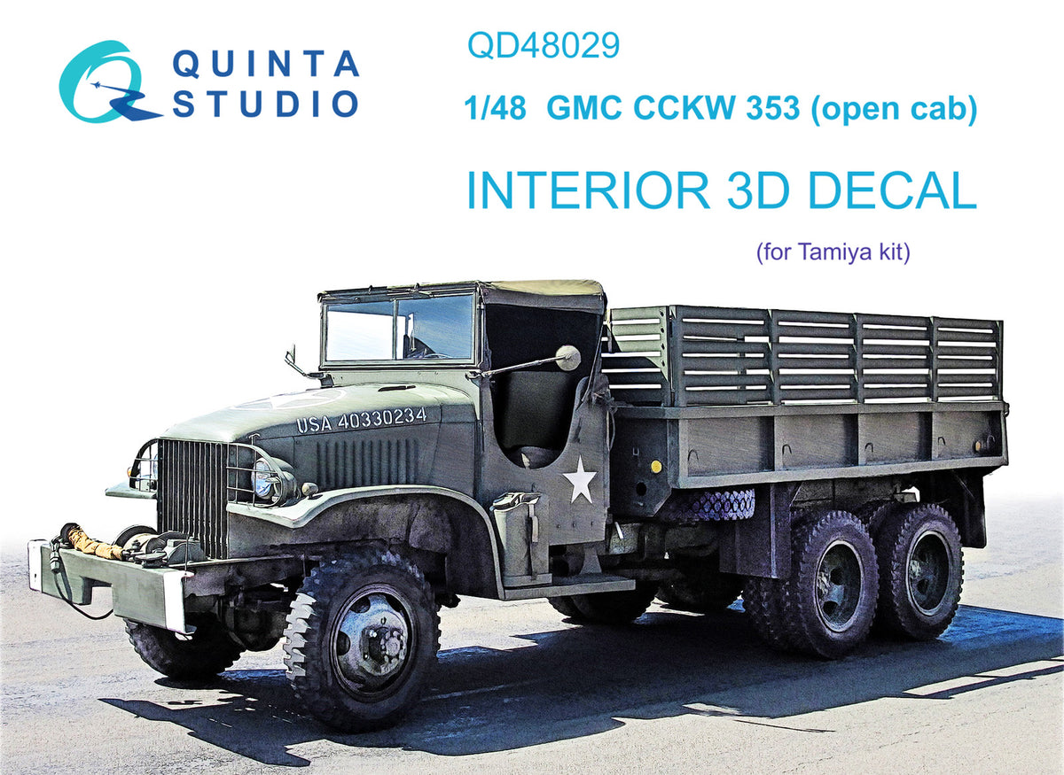 GMC CCKW 353 (open cab) 3D-Printed coloured Interior on decal paper (designed to be used with Tamiya kits)