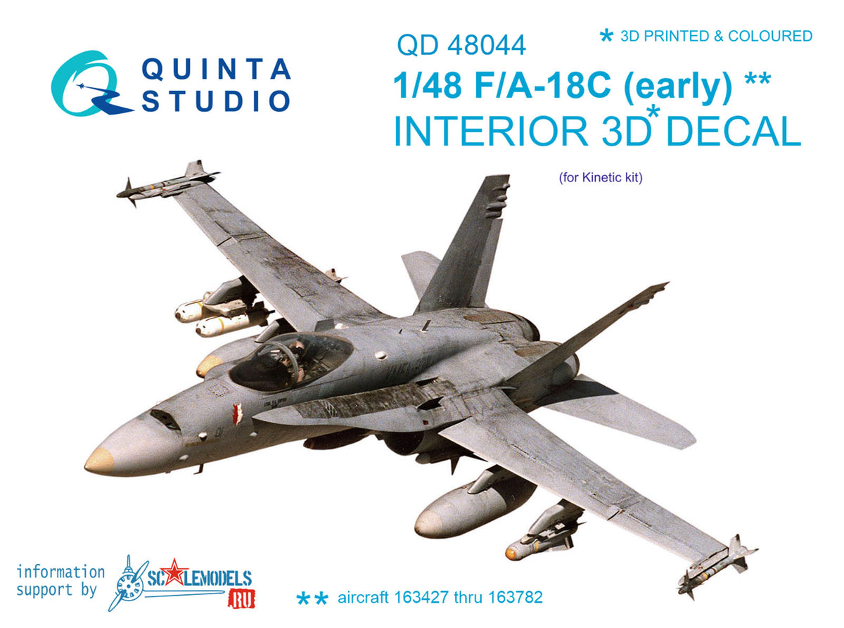 McDonnell-Douglas F/A-18C (early) 3D-Printed coloured Interior on decal paper (designed to be used with Kinetic Model kits)