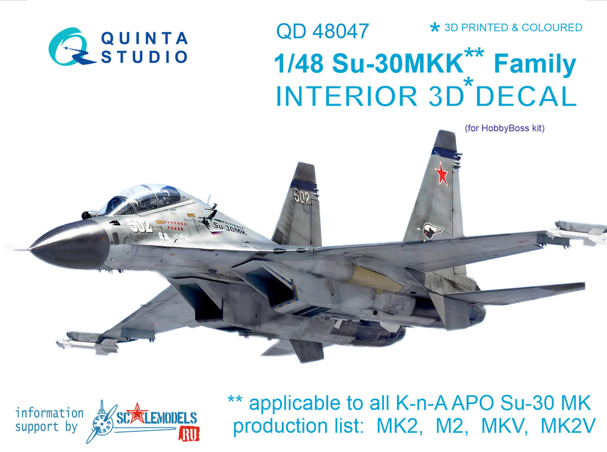 Sukhoi Su-30MKK Flanker-G 3D-Printed coloured Interior on decal paper (designed to be used with Hobby Boss kits)
