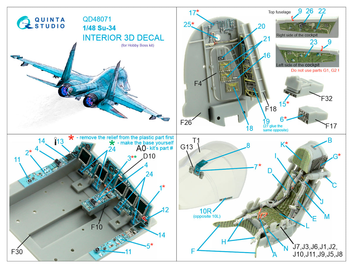 Sukhoi Su-34 3D-Printed coloured Interior on decal paper (designed to be used with Hobby Boss kits)
