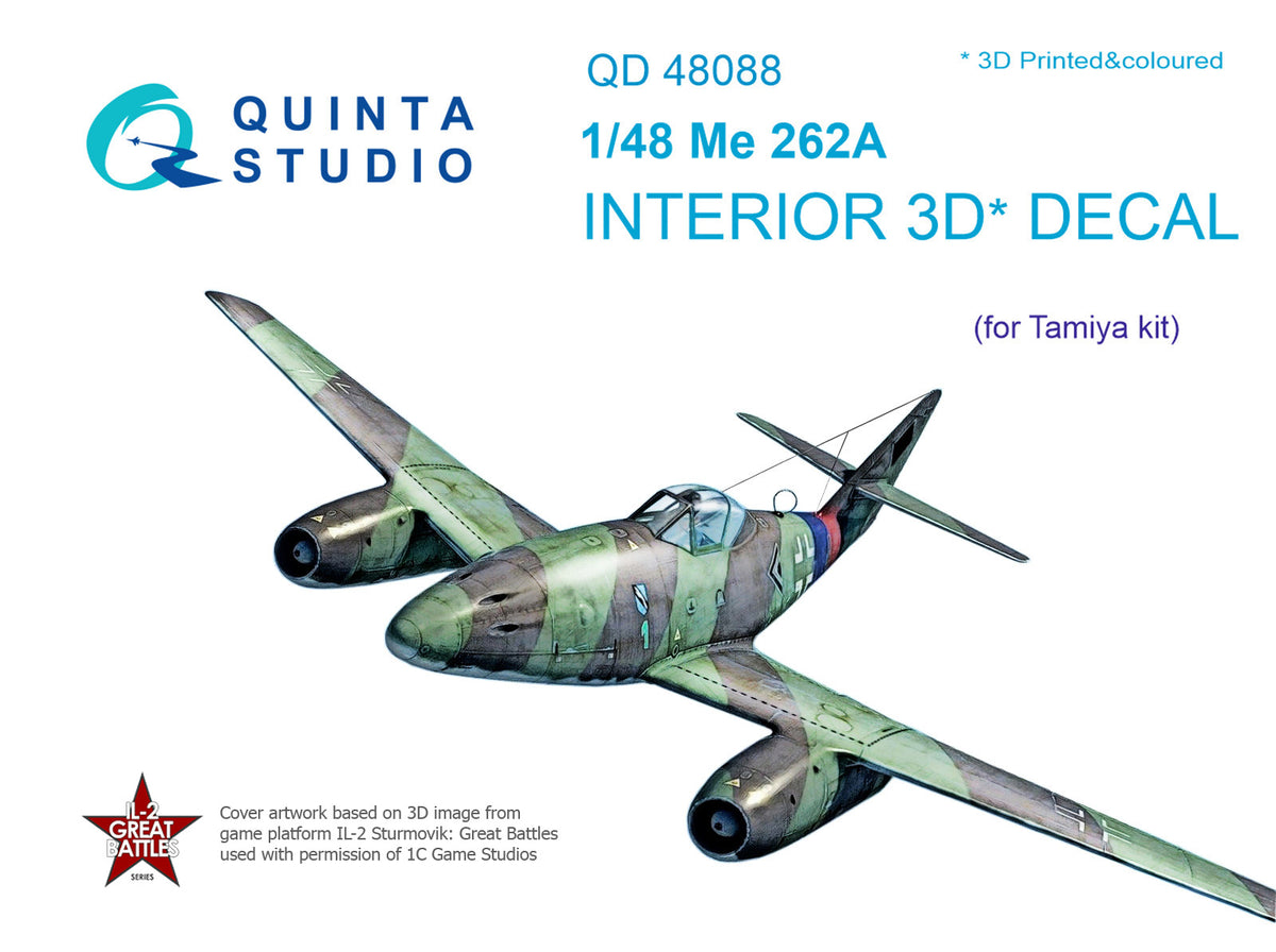 Messerschmitt Me-262A-1a 3D-Printed coloured Interior on decal paper (designed to be usedfwith Tamiya kits)