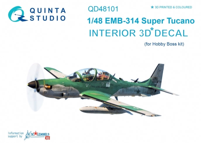 Embraer EMB-314 Super Tucano 3D-Printed coloured Interior on decal paper (designed to be used with Hobby Boss kits)